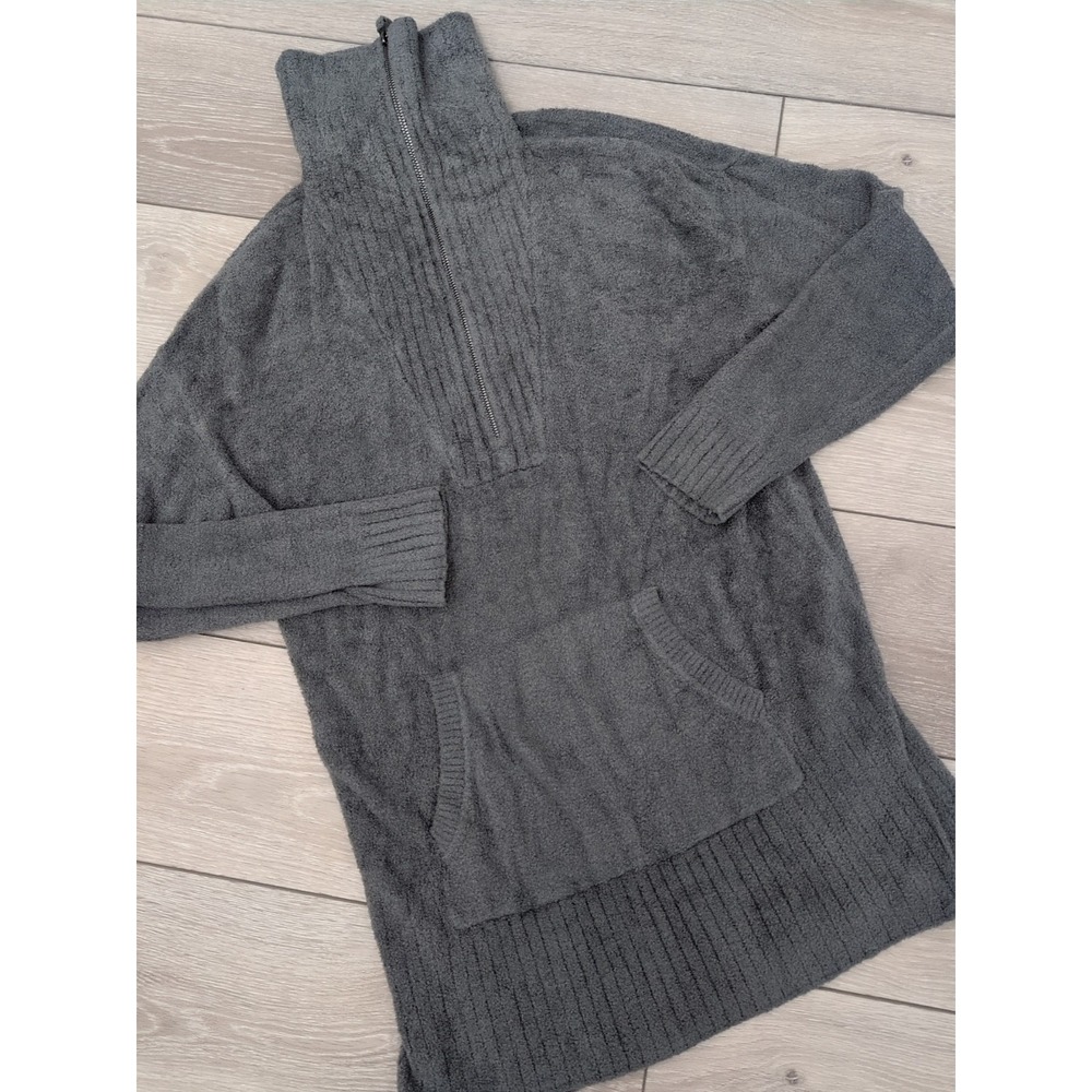 Barefoot Dreams CozyChic Lite Pullover Long Quarter Zip Sweater Gray Sz Small